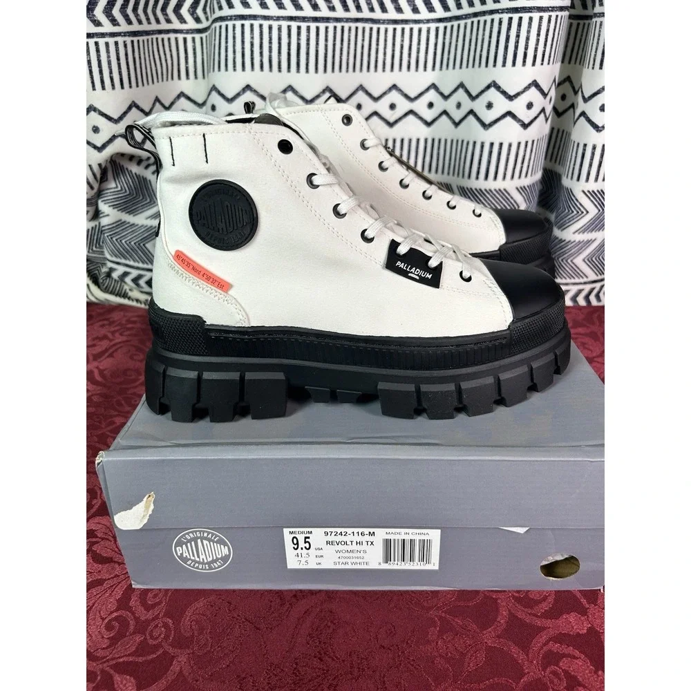 Palladium Revolt Hi TX Star White Platform Chunky High Top Boots Women's 9.5 NEW